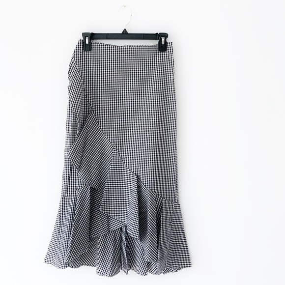 Midi Soft ruffle gingham skirt- Black White - Picture 4 of 5